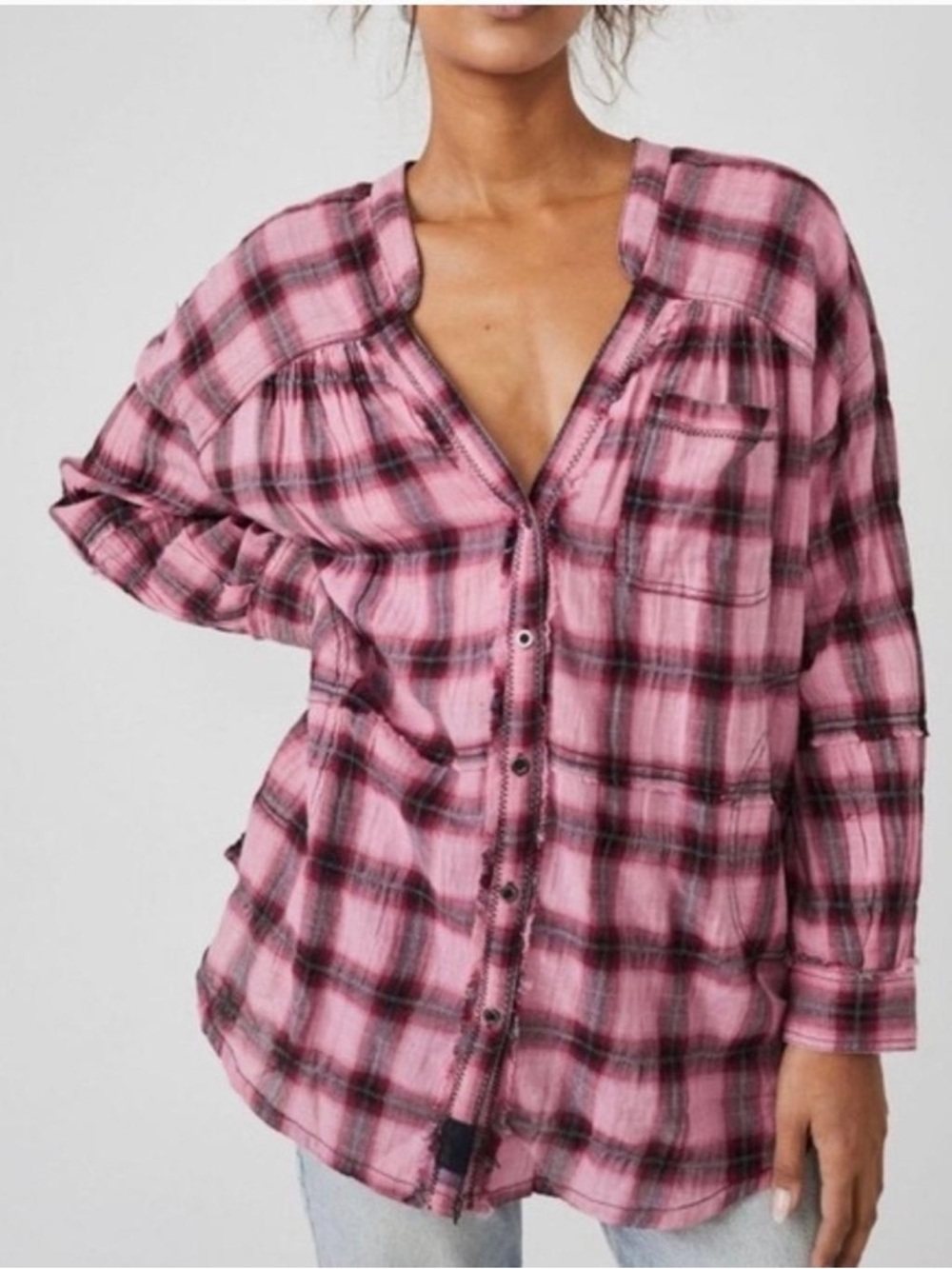 NWT Pink Plaid Button-Front Women's Top